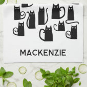 Linge De Cuisine Fun Black Cats Nom personnalisé (Plié)