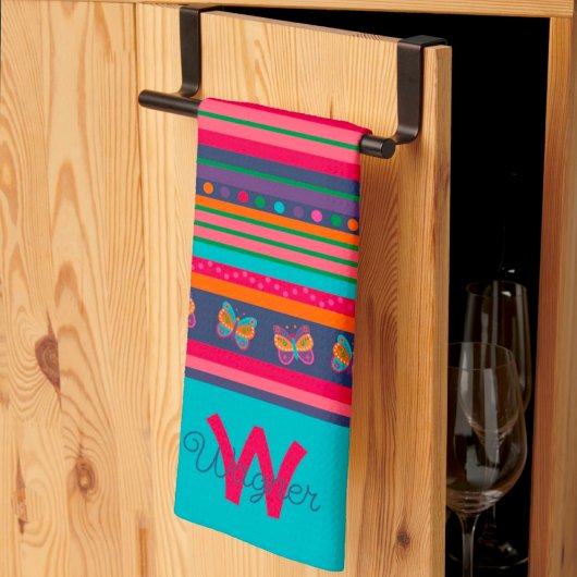 Linge De Cuisine Fun Butterfly Stripe Stylish Nom initial