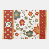 Linge De Cuisine Fun Chic Dots Modernes Floral Monogramme Initial (Horizontal)