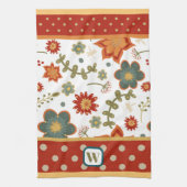 Linge De Cuisine Fun Chic Dots Modernes Floral Monogramme Initial (Vertical)