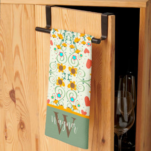 Linge De Cuisine Fun Chic Floral Stylish Daisy Personnalisé Monogra