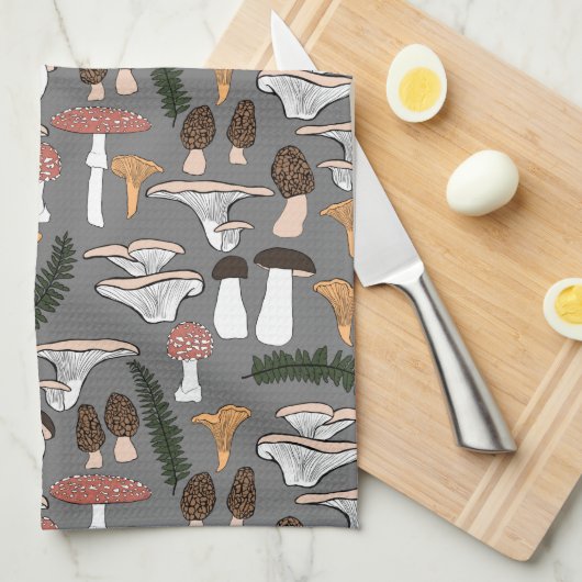 Linge De Cuisine Fun Fungi Champagne Motif de fougère (Quart Plié)