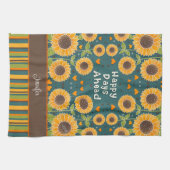 Linge De Cuisine Fun Happy Sunflower Stripes Personnalisé Nom éléga (Horizontal)
