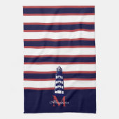 Linge De Cuisine Fun Nautique Rouge Blanc Marine Bleu Stripe Phare (Vertical)
