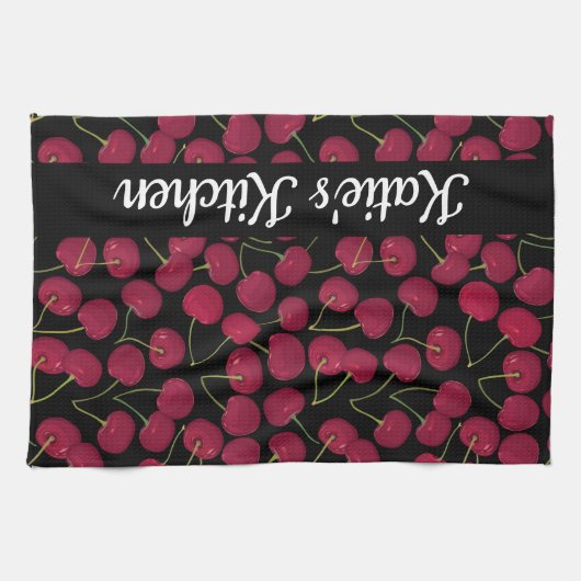 Linge De Cuisine Fun Red Cherries | Ajouter Votre Nom (Horizontal)