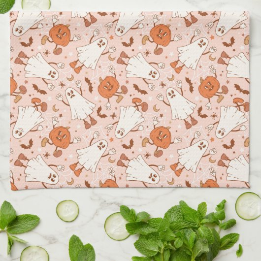 Linge De Cuisine Fun Retro Ghost & Jack-O-Lantern Motif (Plié)