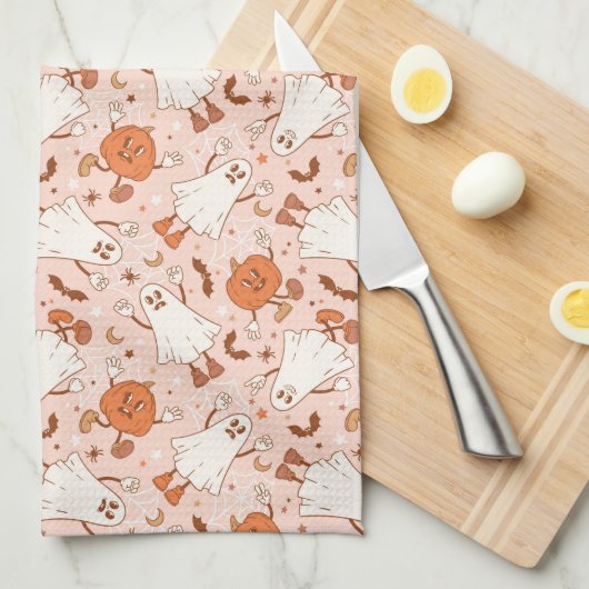 Linge De Cuisine Fun Retro Ghost & Jack-O-Lantern Motif (Quart Plié)