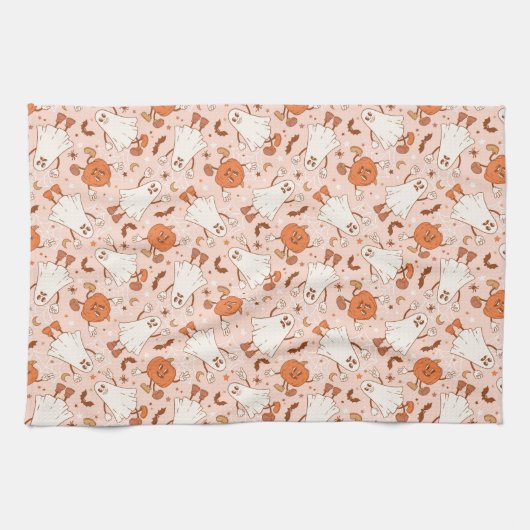 Linge De Cuisine Fun Retro Ghost & Jack-O-Lantern Motif (Horizontal)