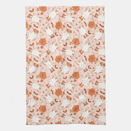 Linge De Cuisine Fun Retro Ghost & Jack-O-Lantern Motif (Vertical)