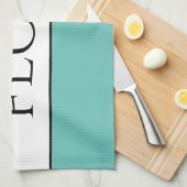 Linge De Cuisine Fun Retro Lumière Turquoise Noir Blanc FLEURS (Quart Plié)