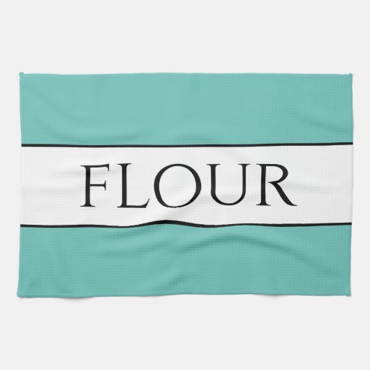 Linge De Cuisine Fun Retro Lumière Turquoise Noir Blanc FLEURS (Horizontal)