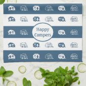 Linge De Cuisine Fun Retro RV Happy Campers en bleu et blanc (Plié)