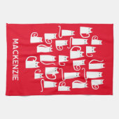 Linge De Cuisine Fun White Cats Nom personnalisé (Horizontal)