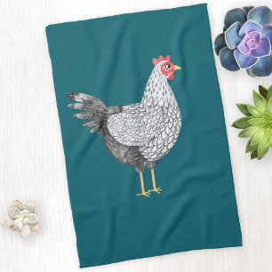 Linge De Cuisine Fun Wyandotte poulet Hen Aquarelle Turquoise Vert