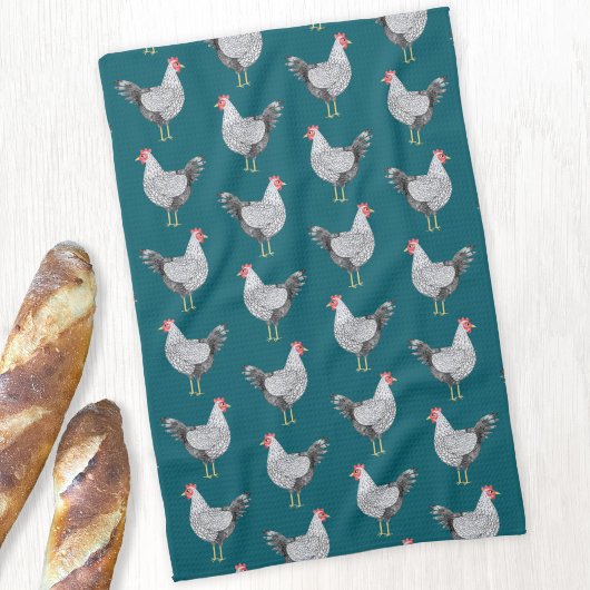 Linge De Cuisine Fun Wyandotte poulet Hen Aquarelle Turquoise Vert