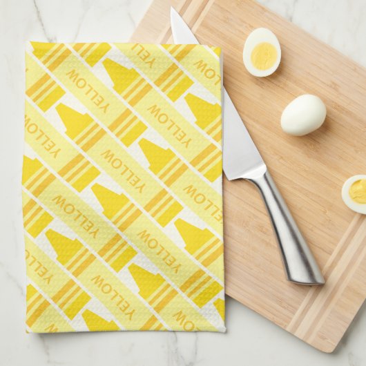 Linge De Cuisine Fun Yellow Crayon Motif (Quart Plié)