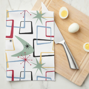 Linge De Cuisine Funky Atomic Stars Boomerang Carré milieu du siècl