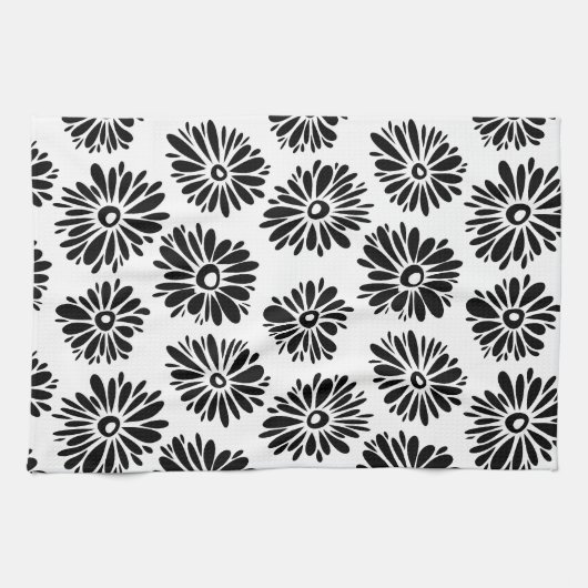 Linge De Cuisine Funky Black et blanc floral (Horizontal)