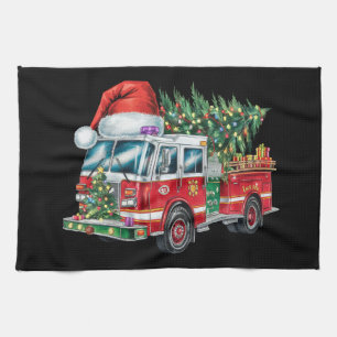 Linge De Cuisine Funky Camion Santa Hat Feux de Noël Lumières