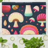 Linge De Cuisine Funky champignon bleu rose Motif issométrique (Plié)