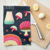 Linge De Cuisine Funky champignon bleu rose Motif issométrique (Quart Plié)