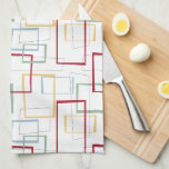 Linge De Cuisine Funky Mid Century Rouge Bleu Vert Jaune Carrés<br><div class="desc">Cette serviette de cuisine moderne branchée du milieu du siècle présente des carrés et des rectangles abstraits et des rectangles rouge foncé, bleu clair, vert tendre et jaune. Elle est mise en surbrillance par de minces carrés et rectangles noirs abstraits. Ajoutez un peu de plaisir rétro à votre décor de...</div>