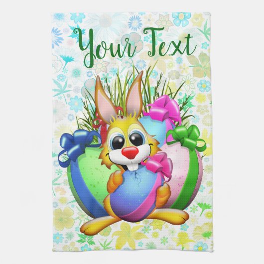Linge De Cuisine Funny Bunny biting an Easter Egg (Vertical)