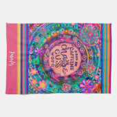 Linge De Cuisine Funny Caffeine Chaos Cuss Mots Floral Nom de la ba (Horizontal)