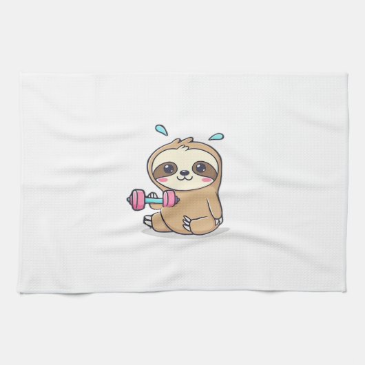 Linge De Cuisine Funny Chibi Sloth Workout Cute Kawaii Gym Cartoon (Horizontal)