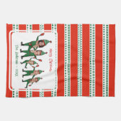 Linge De Cuisine Funny Elf Famille de cinq photo Rouge Vert Noël (Horizontal)