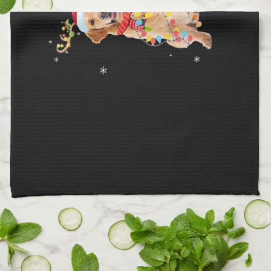 Linge De Cuisine Funny Golden Retriever Christmas Tree Santa Reinde (Plié)