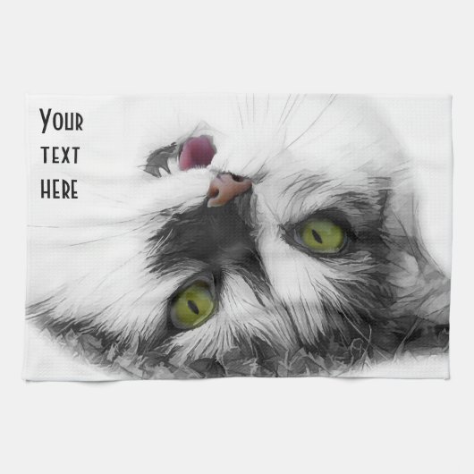 Linge De Cuisine Funny happy cat personnalisable (Horizontal)