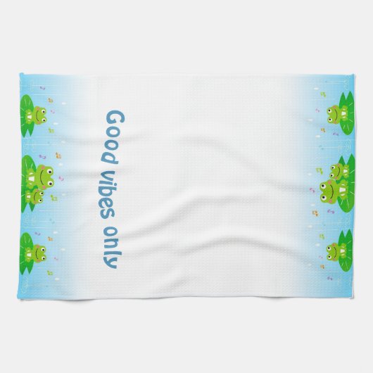 Linge De Cuisine Funny Happy Frogs et Good Vibes Only Text (Horizontal)