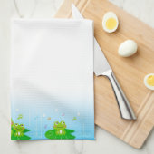 Linge De Cuisine Funny Happy Frogs sur le dégradé bleu clair (Quart Plié)