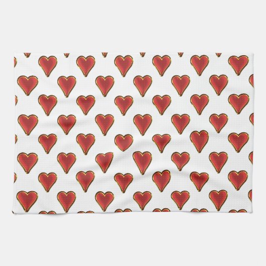 Linge De Cuisine Funny Heart Pattern gold red + your backgr. & (Horizontal)