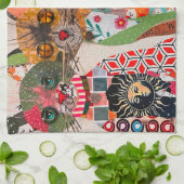 Linge De Cuisine Funny Mixed Media Paper Cat Kitchen Towel (Plié)