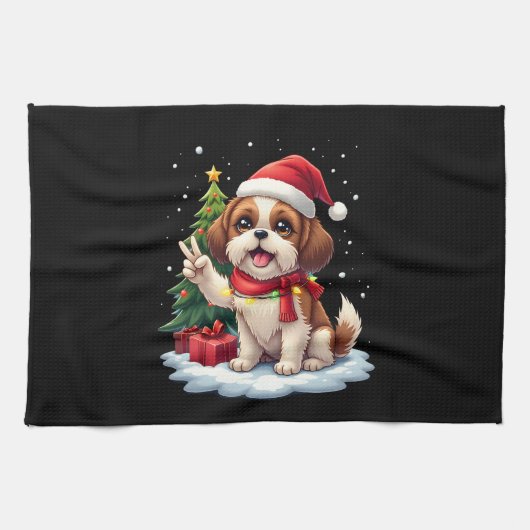 Linge De Cuisine Funny Peace Hand Shih Tzu Christmas Lights Womens  (Horizontal)