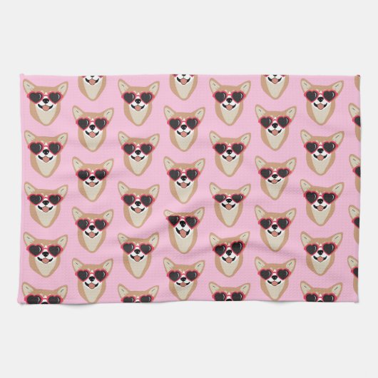 Linge De Cuisine Funny Pembroke Welsh Corgi Motif rose (Horizontal)
