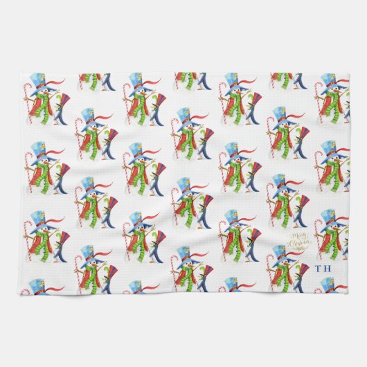 Linge De Cuisine Funny Snowman Penguin Gold Parties scintillant Joy (Horizontal)