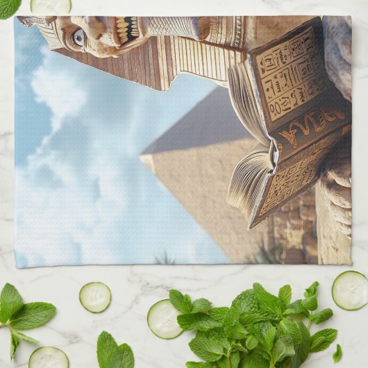 Linge De Cuisine Funny Sphinx Statue Lecture Ancien Livre en Egypte (Plié)