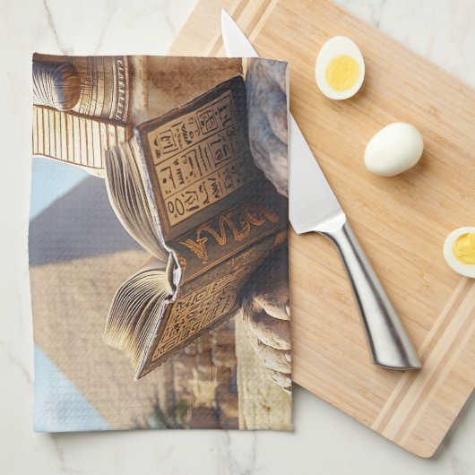 Linge De Cuisine Funny Sphinx Statue Lecture Ancien Livre en Egypte (Quart Plié)