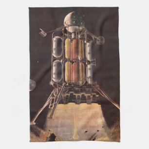 Linge De Cuisine Fusée de science-fiction vintage décollant de la p
