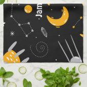 Linge De Cuisine Fusées Lune Jaune Noire (Plié)