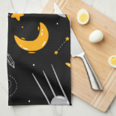 Linge De Cuisine Fusées Lune Jaune Noire (Quart Plié)