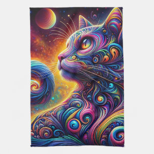 Linge De Cuisine Galaxie mystique spirale Chat arc-en-ciel