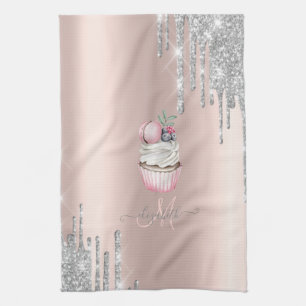 Linge De Cuisine Gâteau avec Monogramme en Or Rose et Gouttes de Pa
