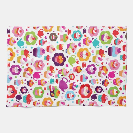 Linge De Cuisine Gâteau de tasse et pot mignons de thé (Horizontal)