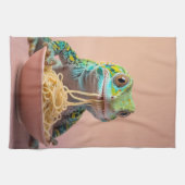 Linge De Cuisine Gecko Drôle Manger Spaghetti (Horizontal)