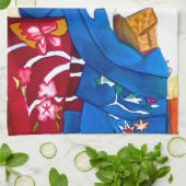 Linge De Cuisine Geisha japonais avec kimono bleu (Plié)