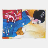 Linge De Cuisine Geisha japonais avec kimono bleu (Horizontal)